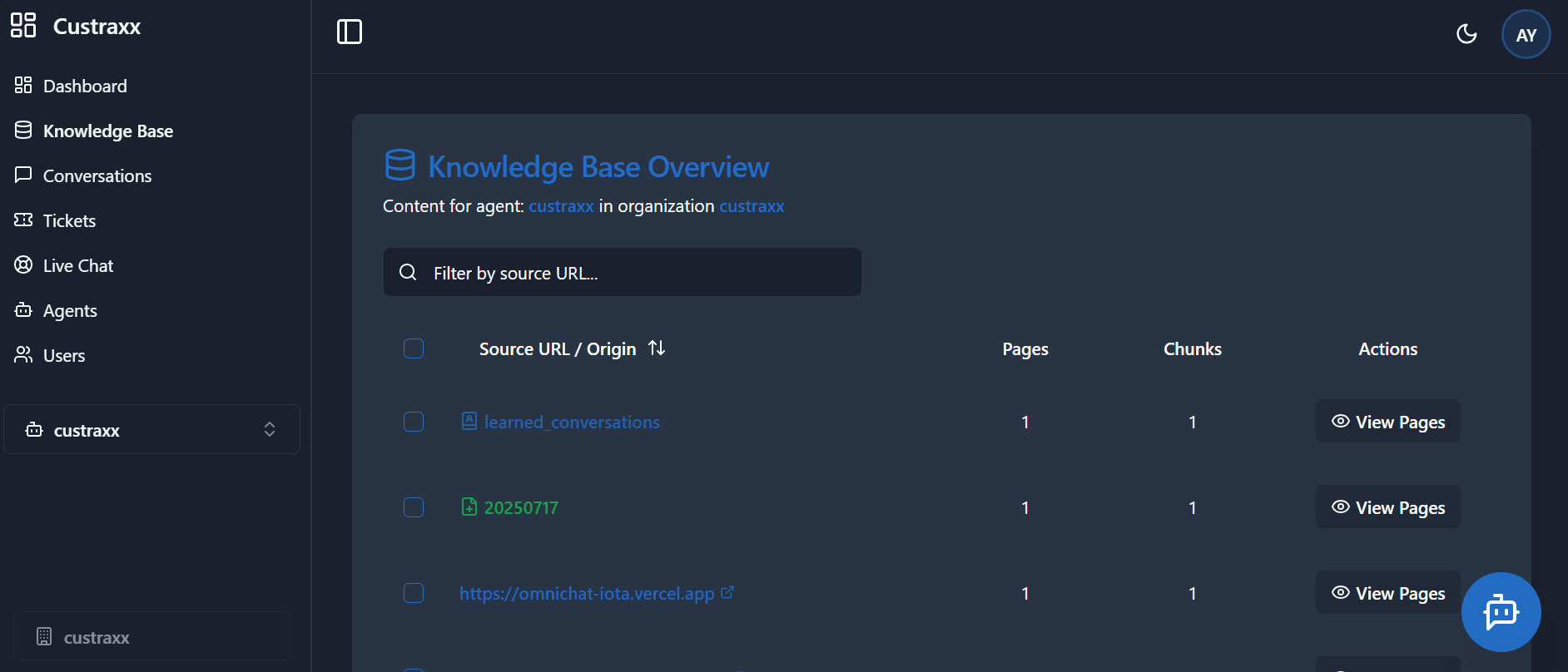 Knowledge Base Management Screenshot